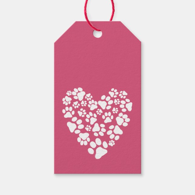 Étiquettes-cadeau Dog Paw Prints Valentine Heart (Devant)