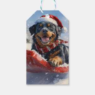 Étiquettes-cadeau Dog Rottweiler dans la corniche laissez-vous neige