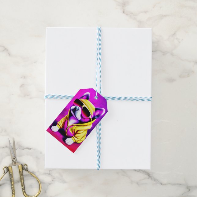 Étiquettes-cadeau Dog with sunglasses (Avec de laficelle)