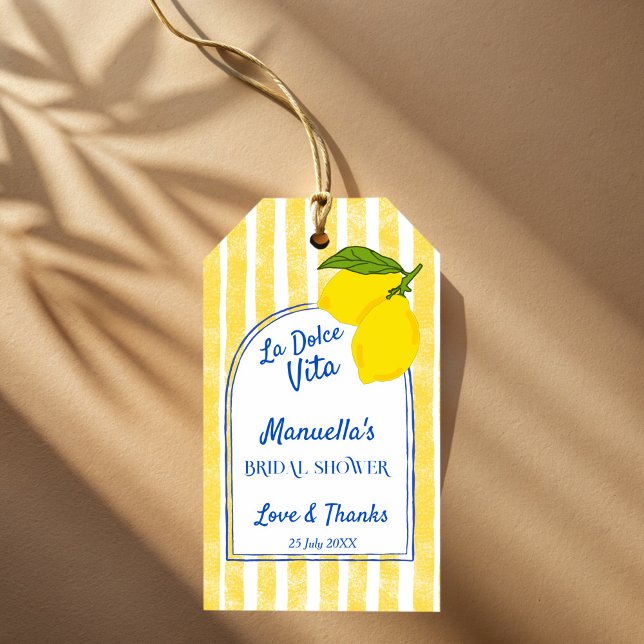 Étiquettes-cadeau Dolce vita citrons jaunes douche de mariée italien (Dolce vita yellow stripes Lemons retro Italian bridal shower personalized favor Gift Tags)