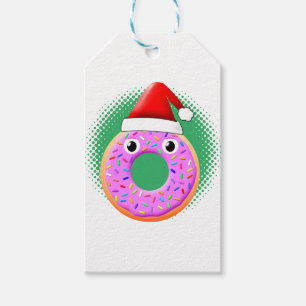 Étiquettes-cadeau Donut Avec Yeux Et Saupoudrer Santas Dessin Casque