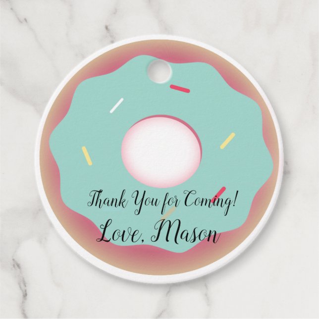 Étiquettes Cadeau Donut glaçage sarcelle d'anniversaire (Devant)