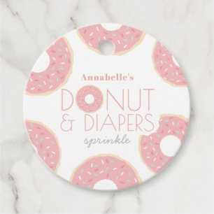 Étiquettes Cadeau Donut rose & Diapeurs Bébé Sprinkle Girl