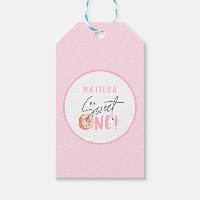 Étiquettes-cadeau Donut sucré un 1er anniversaire de fête en faveur (Devant)