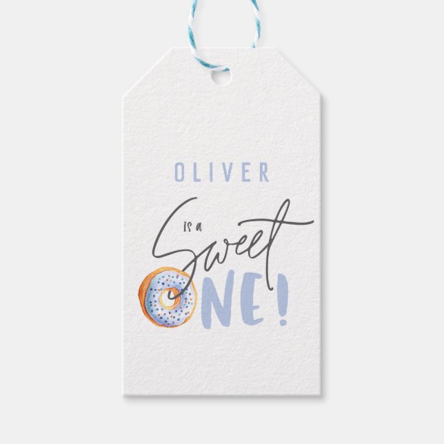 Étiquettes-cadeau Donut sucré un 1er anniversaire fête (Devant)