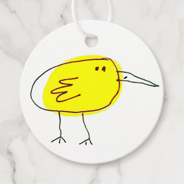 Étiquettes Cadeau Doodle d'oiseau jaune drôle (Devant)
