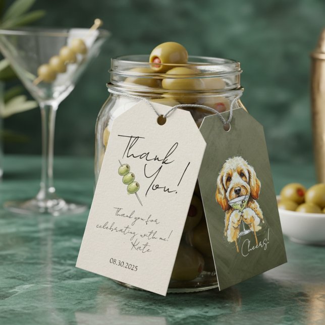 Étiquettes-cadeau Doodle doré Dirty Martini Merci (Celebrate the occasion with this custom hand drawn golden doodle martini gift tag!)