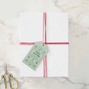Étiquettes-cadeau Doodle festif vague pailleté vert Joyeux Noël