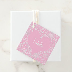 Étiquettes Cadeau Doodle floral Art Heart Pink NAME Amour Whimsical