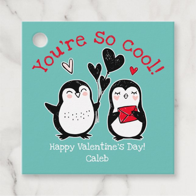 Étiquettes Cadeau Doodle Penguin Valentine (Devant)