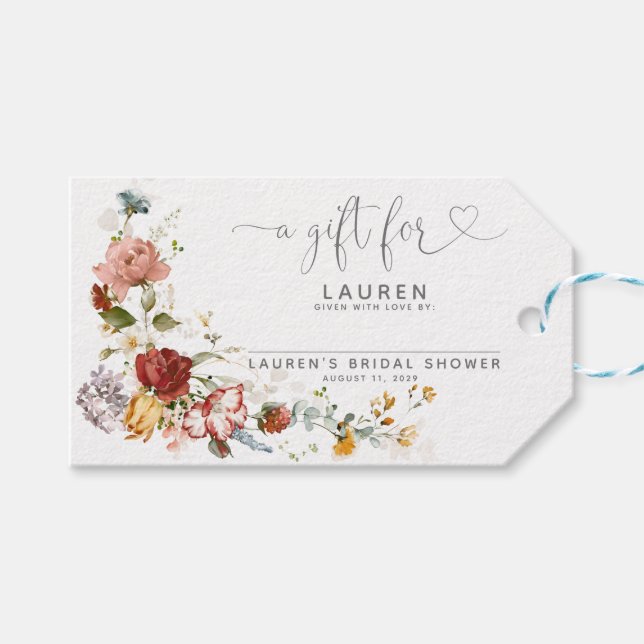 Étiquettes-cadeau Douce Aquarelle Florale Mariage Shower Sans Emball (Devant (Horizontal))