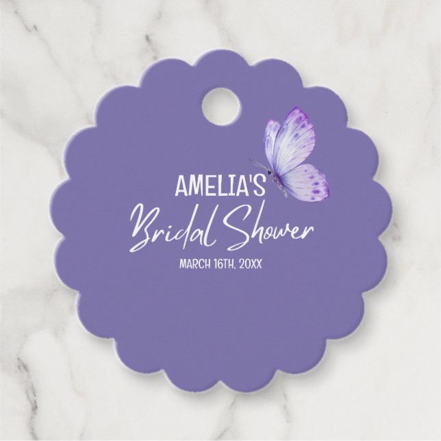 Étiquettes Cadeau Douce aquarelle papillon violet pour la douche de  (Devant)