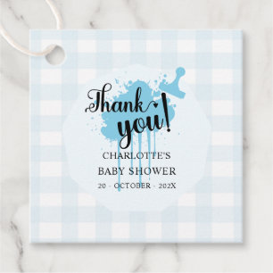 Étiquettes Cadeau Douce Baby Shower Bleu Gingham Pastel