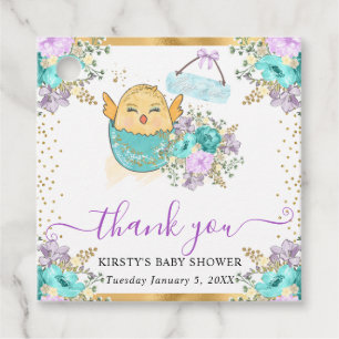 Étiquettes Cadeau Douce Baby Shower Florale Aquarelle avec Poussin e