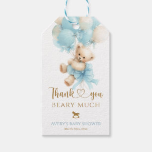 Étiquettes-cadeau Douce Fête Bébé Garçon Ourson Bleu Ballon Ruban