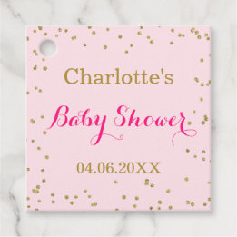 Étiquettes Cadeau Douce Fête de Bébé Rose Pâle Paillettes Dorées Con