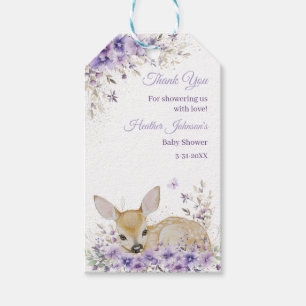 Étiquettes-cadeau Douce Fête de Naissance de Cerf Floral Lavande Vio