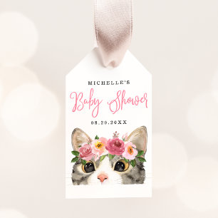 Étiquettes-cadeau Douce Fille au Chat à l'Aquarelle Baby Shower