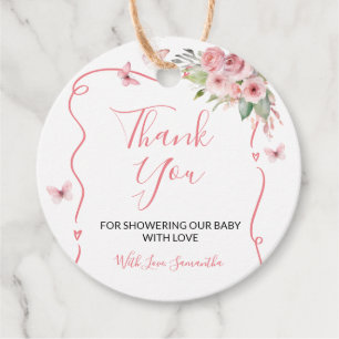 Étiquettes Cadeau Douce Lapin Baby Shower Fille Floral Rose