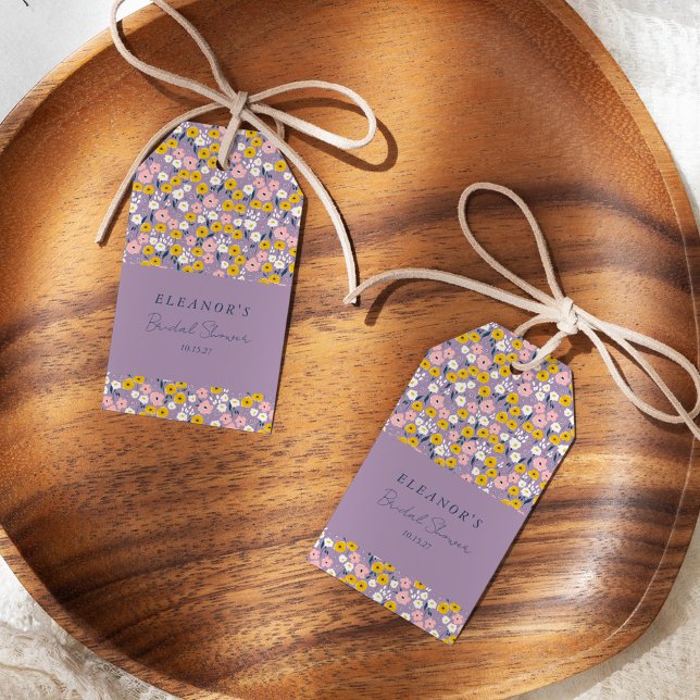 Étiquettes-cadeau Douce Mariage Floral Violet Jaune Personnalisé (Créateur téléchargé)