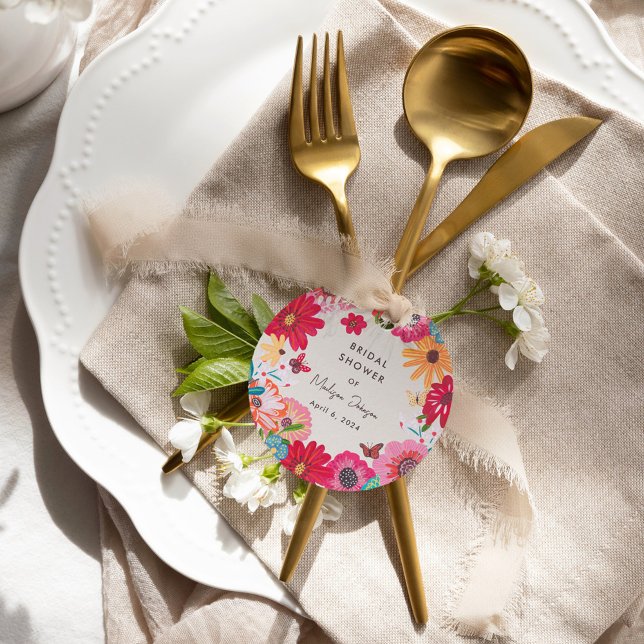 Étiquettes Cadeau Douce Mariée Fleurie Colorée (Colorful Bright Wildflower Bridal Shower Favor Tags)