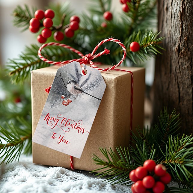 Étiquettes-cadeau Douce Noël d'oiseau d'hiver (Créateur téléchargé)