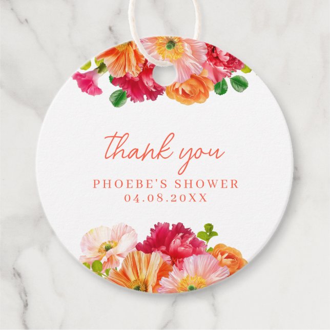 Étiquettes Cadeau Douce orange et rose vif floral Baby Shower de mar (Devant)