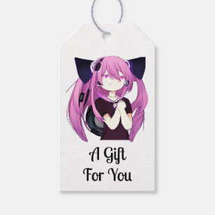 Étiquettes-cadeau Douce pourpre et noire fille Anime avec oreilles d