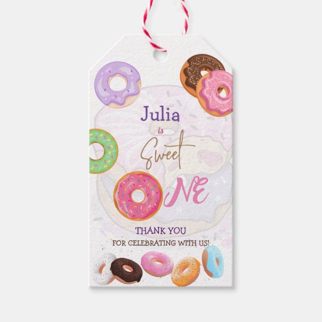 Étiquettes-cadeau Douce première année Donut rose (Devant)