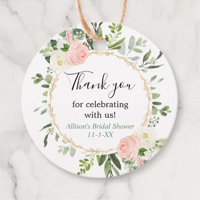 Étiquettes Cadeau Douceur or rose eucalyptus baby shower de mariage (Devant)