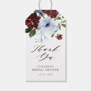 Étiquettes-cadeau douche à nuptiale bordeaux et bleu clair