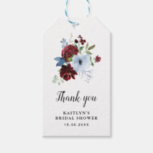 Étiquettes-cadeau douche à nuptiale burgundy bleu poussiéreux