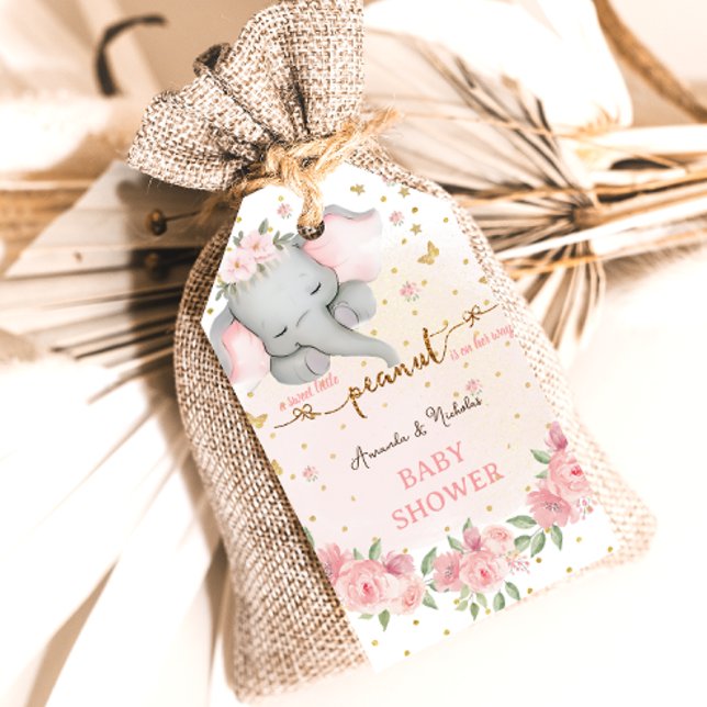 Étiquettes-cadeau Douche bébé éléphant rose vif (Créateur téléchargé)