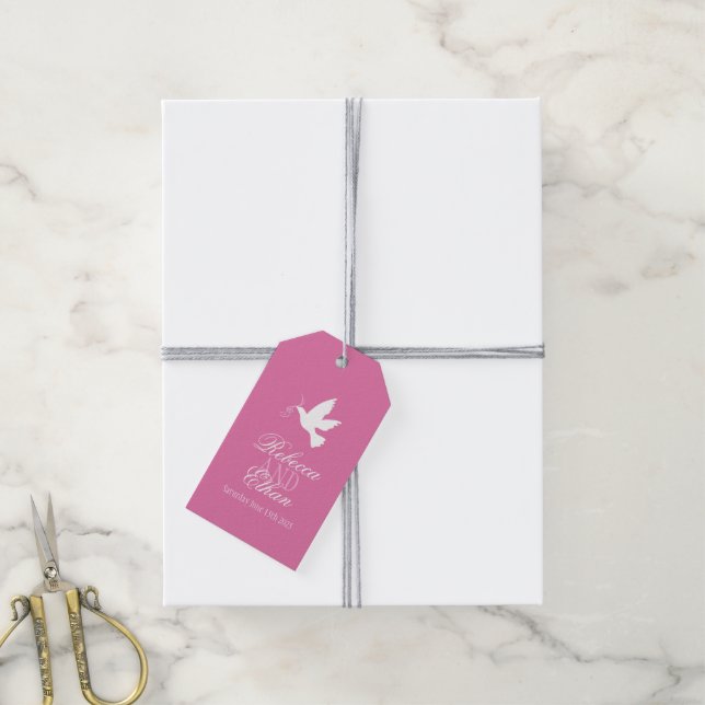 Étiquettes-cadeau Douche blanche avec rubans roses marque de mariage (Avec de la ficelle)