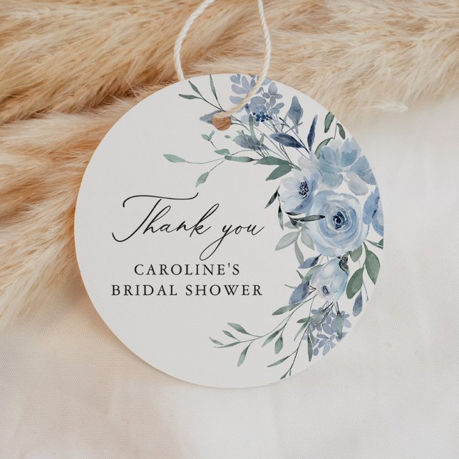 Étiquettes Cadeau Douche de Mariage Florale Bleu Poussiéreux Élégant (Créateur téléchargé)