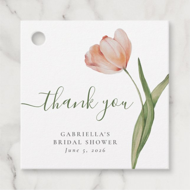 Étiquettes Cadeau Douche de Mariée Élégante Tulipe Verte Aquarelle (Devant)