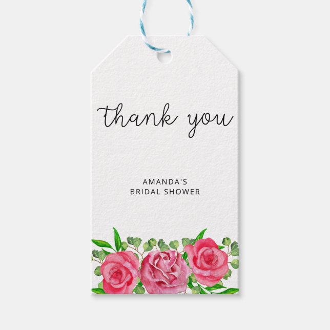 Étiquettes-cadeau Douche de mariée rose merci tag (Devant)