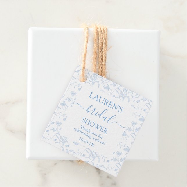 Étiquettes Cadeau Douche de Mariée Toile Florale (En situation)