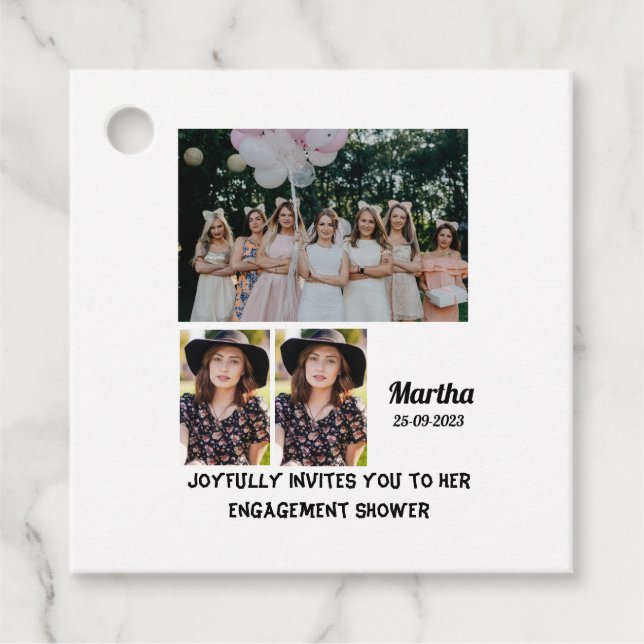 Étiquettes Cadeau Douche fiançailles Custom 3 Photo Collage (Devant)