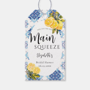 Étiquettes-cadeau Douche Nuptiale Citron Carreaux Bleus Italiens Thè
