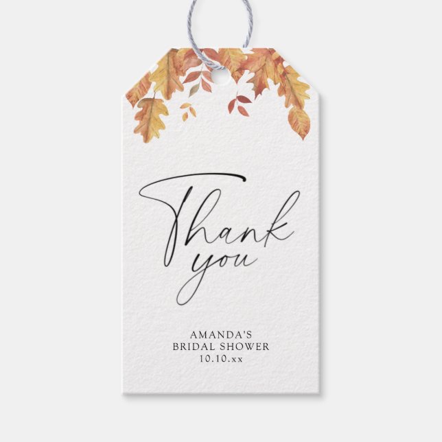 Étiquettes-cadeau Douche nuptiale en chute feuille merci (Devant)