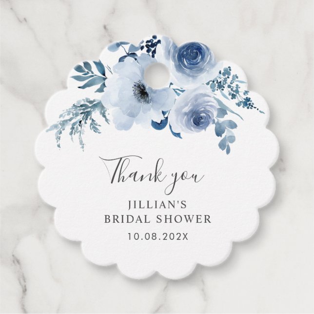 Étiquettes Cadeau douche nuptiale florale bleu poussiéreux (Devant)