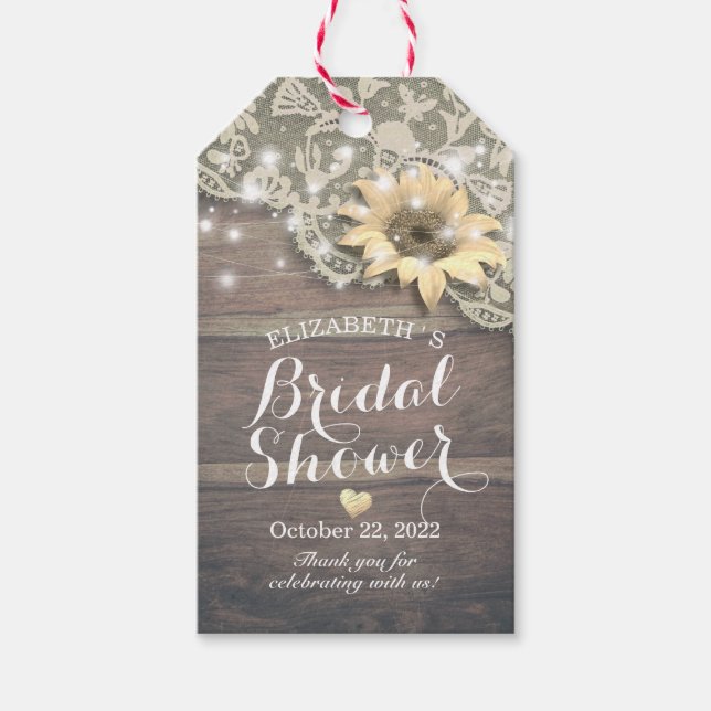 Étiquettes-cadeau Douche nuptiale Merci dentelle Sunflower Lumières  (Devant)