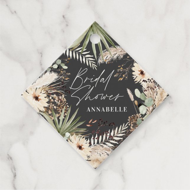 Étiquettes Cadeau Douche nuptiale merci pampas moderne herbe feuilla (Devant)