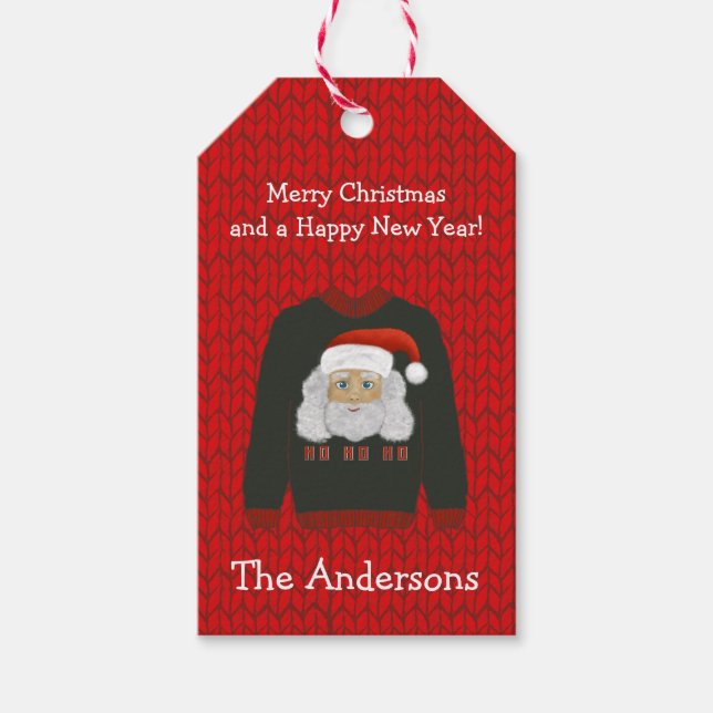 Étiquettes-cadeau Doudou de Noël moche | HO HO Père Noël (Devant)