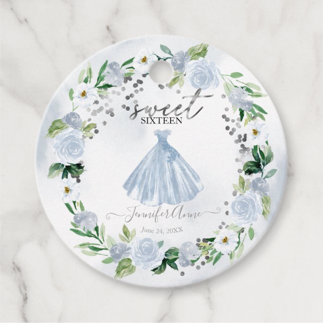 Étiquettes Cadeau Doux 16 Robe Florale Bleue (Devant)