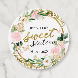 Étiquettes Cadeau Douze Ans Douce Fleur de Cerisier Papillon