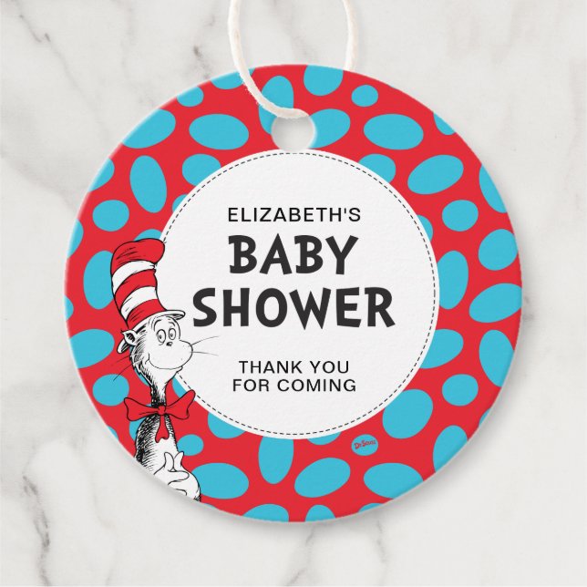 Étiquettes Cadeau Dr. Seuss Cat dans le Baby shower Casquette (Devant)