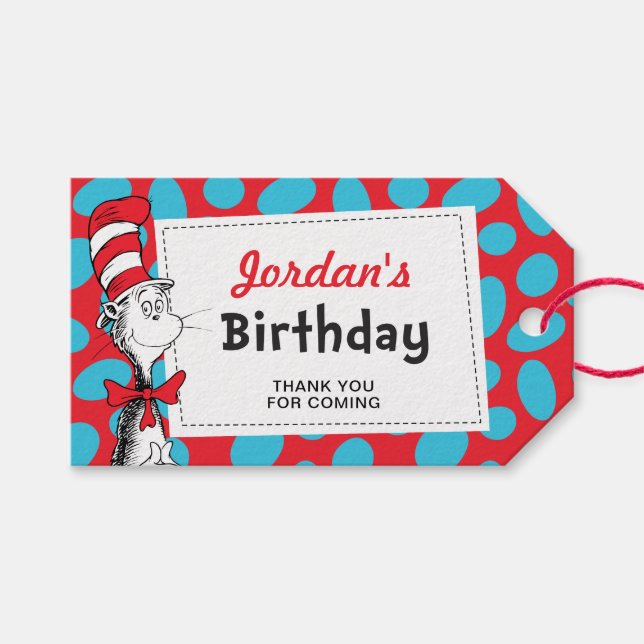 Étiquettes-cadeau Dr. Seuss Chat dans la fête d'anniversaire Casquet (Devant (Horizontal))