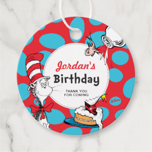 Étiquettes Cadeau Dr. Seuss Chat dans le Casquette Anniversaire Fave